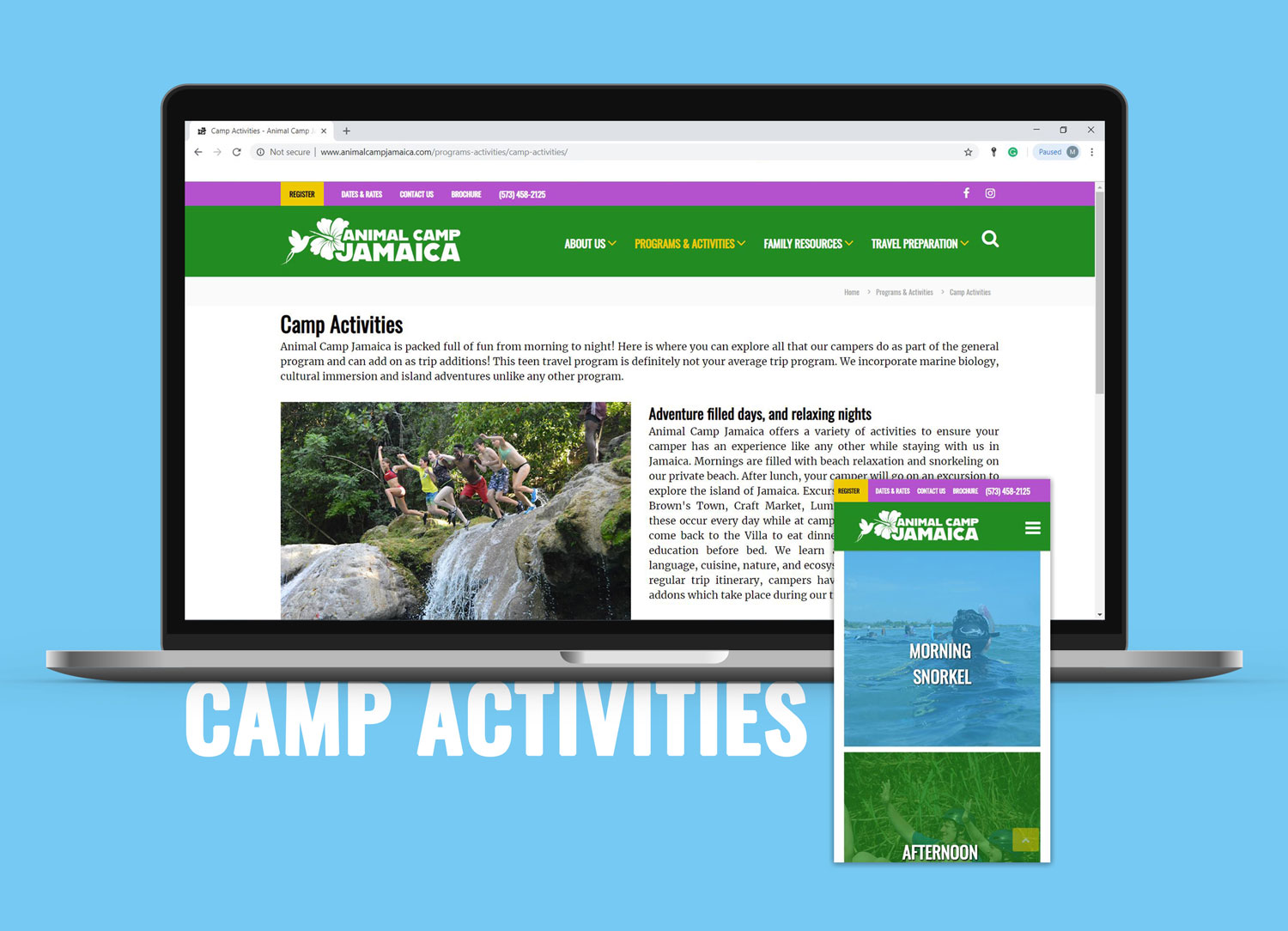 Animal Camp Jamaica - Camp Activities Web page Portfolio Image - Designs by Martin Holloway