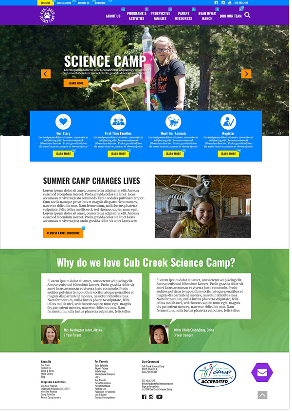 Cub Creek Science Camp - High Fidelity Mockup Portfolio Image - Designs by Martin Holloway